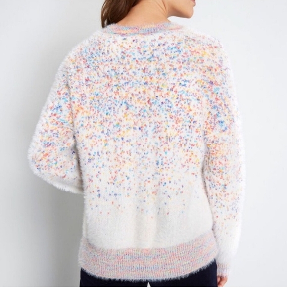 ModCloth Making a Fuzz Confetti Sweater Cozy Fuzzy Stretchy Colorful Rainbow - Picture 2 of 10